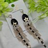 Imported Glamorous Long Tassel Earrings With Black And Crystal | Luxury Look Earrings | Girls Earrings | Women Earrings