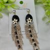 Imported Glamorous Long Tassel Earrings With Black And Crystal | Luxury Look Earrings | Girls Earrings | Women Earrings